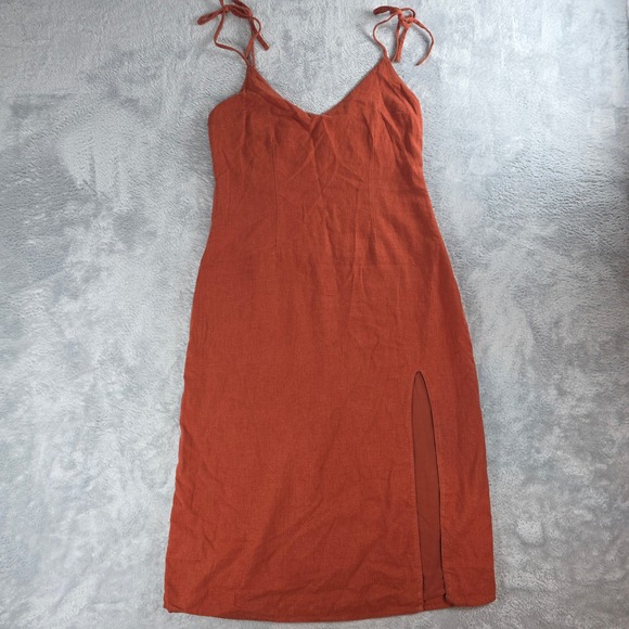 Abercrombie & Fitch Dresses & Skirts - Abercrombie & Fitch Women Med Terracotta Linen Blend Midi Dress Slit Tie Strap
